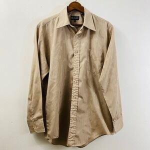 Vintage 70s Disco Shirt L 16 32/33 Beige Shiny Floral Point Collar LS Retro